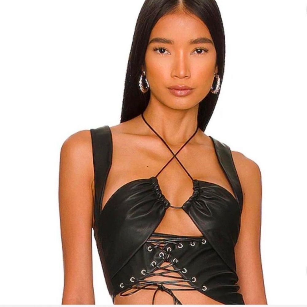 REVOLVE Black Leather Crop Top